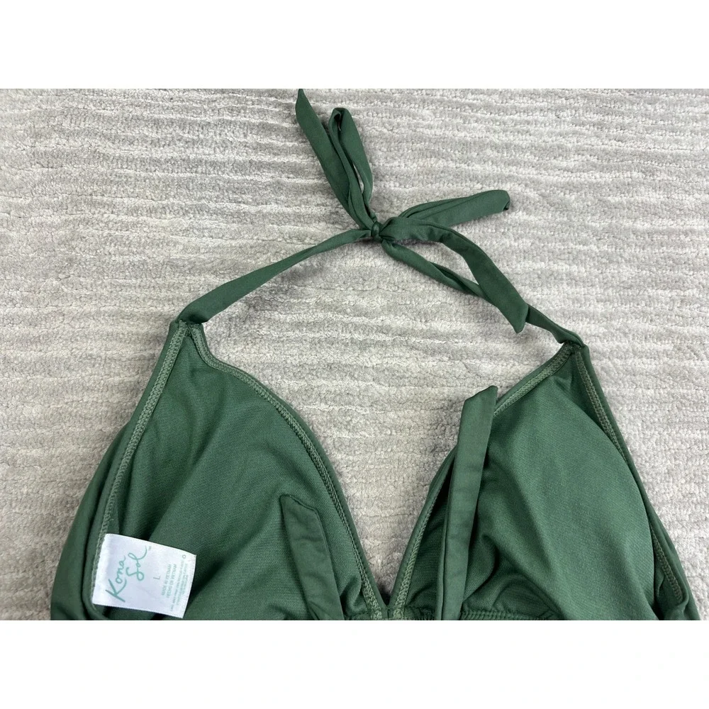 Kona Sol Bikini Top Womens L Olive‎ Green Halter Wrap Front Solid Swimwear